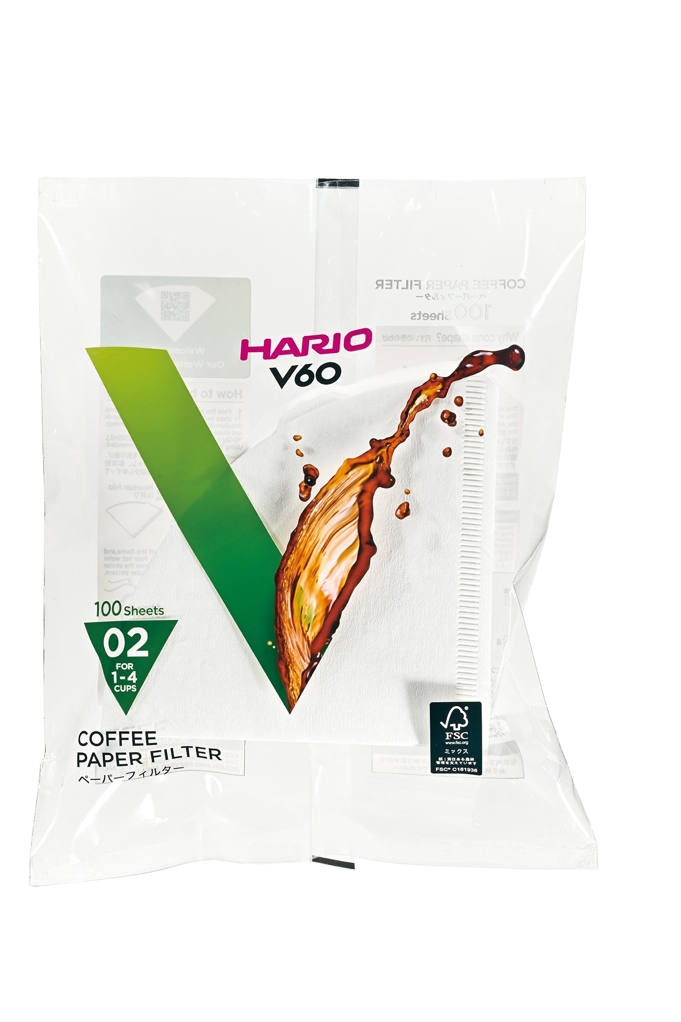Hario papirfilter til V60 – hvite filtre, 100 stk